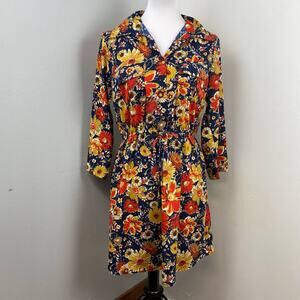 Speed Control Retro Floral Long Sleeve Shirt Dress Large